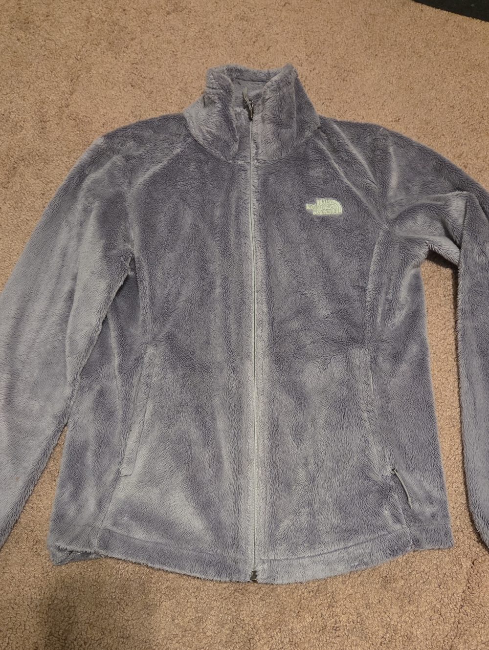 The North Face Women's Light Gray Plush Full-Zip Teddy Jacket